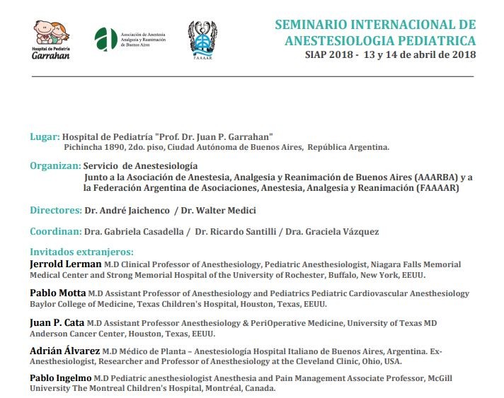 GARRAHAN - Seminario Internacional De Anestesiologa Pediatrica